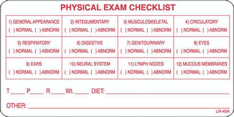 Lr 40a Physical Exam Checklist A Series Positive Impressions