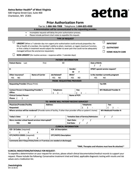 From Wv 16 06 01 Aetna Prior Authorization Form Printable Pdf Download