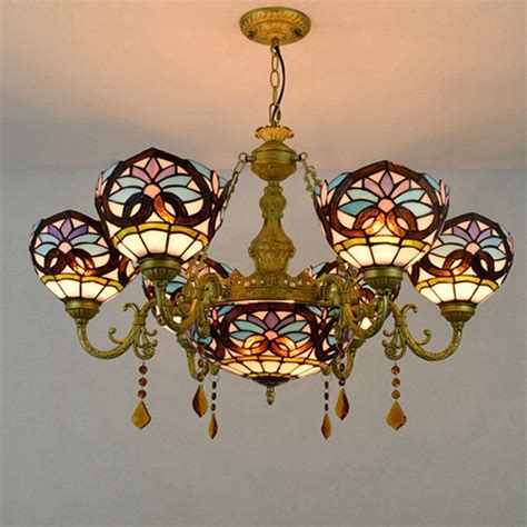 Victorian Tiffany Style Chandelier Stained Glass Shade Ceiling Light