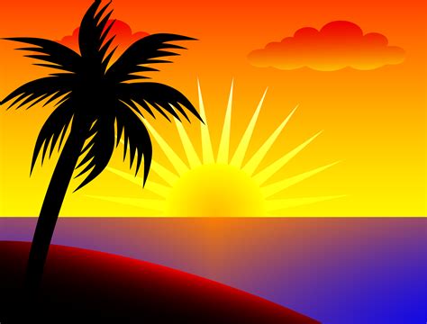 Sunset Over The Ocean Free Clip Art Palm Trees Painting Palm Tree