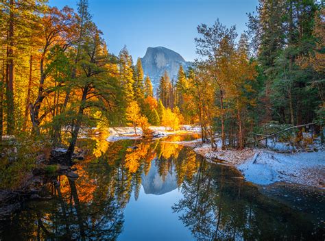 Half Dome Autumn Reflections Sentinel Bridge Yosemite National Park