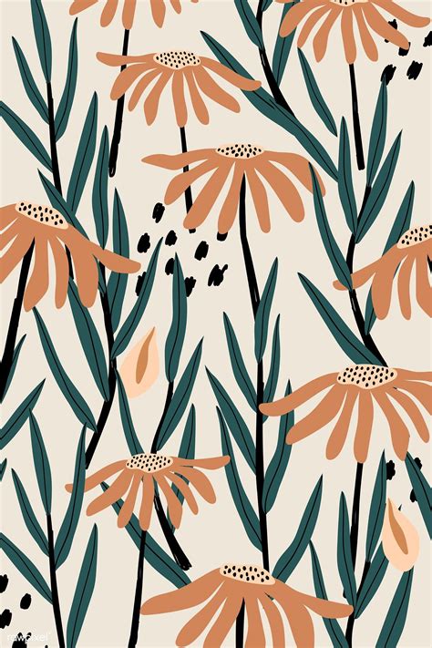 Brown Daisy Patterned Beige Background Vector Premium Image By