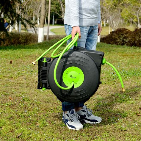 Garden Mile M Durable Compact Garden Hose Reel With Nozzles Strong Lightweight Wall Mounted