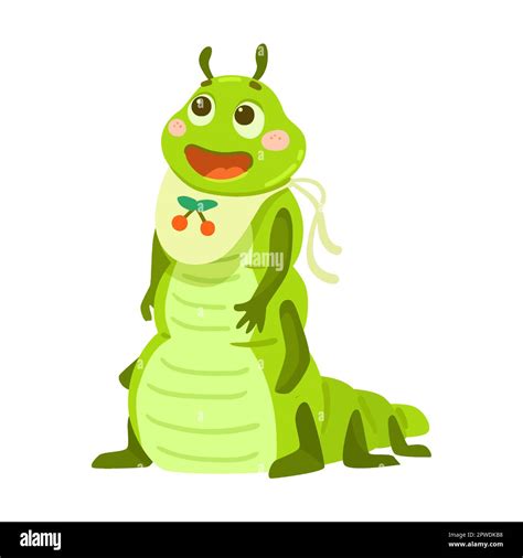 cute caterpillar ready for dinner cartoon illustration funny little green worm with pretty