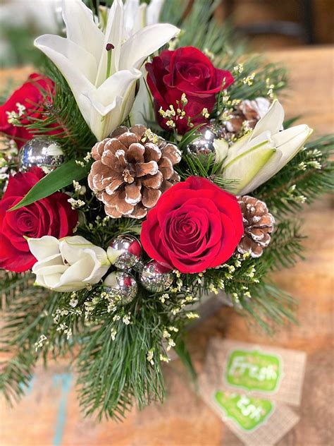 Christmas Flower Arrangement With Lilies And Roses Buy In Vancouver