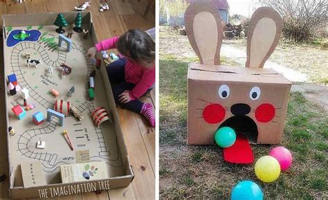 Te enseñamos a hacer 5 juegos infantiles educativos con materiales que todos tenemos en casa. 13 Juegos hechos con cajas de cartón | Caja de cartón ...