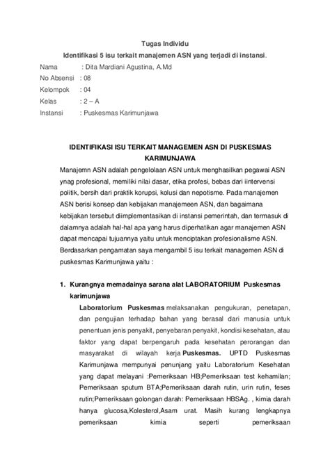 Pdf Tugas Individu Identifikasi 5 Isu Terkait Manajemen Asn Yang