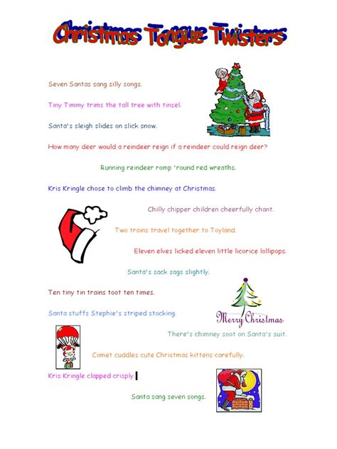 Christmas Tongue Twisters Pdf Santa Claus Christmas