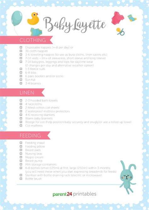 Printable Baby Layette List Of Everything Baby Will Need Parent