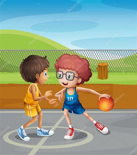 Two Boys Playing Basketball At The Court Stock Vector Image By