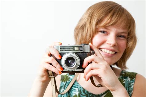 Woman With A Vintage Camera Stock Image Image Of Young Portrait