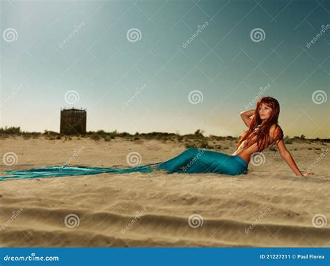 Beautiful Siren on Sandy Beach Stock Image - Image of ocean