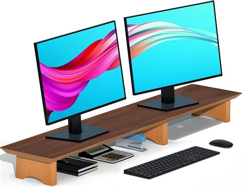 Buy Aothia Large Dual Monitor Stand Riser Solid Wood Desk Shelf With