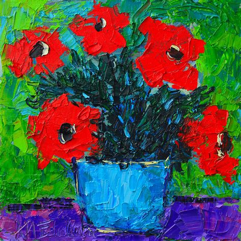 Red Wildflowers Modern Impressionist Palette Knife Oil Floral Miniature