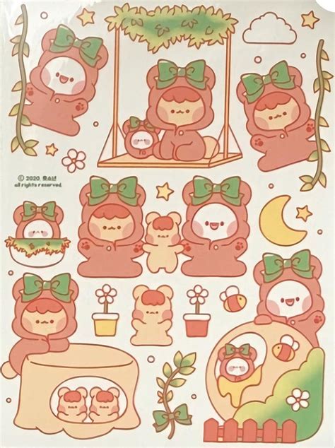 Korean Bear Sticker Printable Nhật Ký Nghệ Thuật Thiệp Stickers