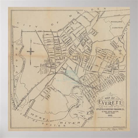 Vintage Map Of Everett Ma 1892 Poster Zazzle