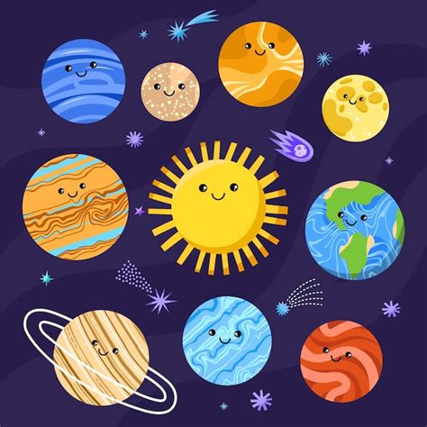 Lindos Personajes De Planetas Dibujos Animados Divertidos Objetos