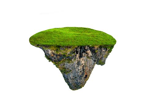 Fantasy Floating Island With Natural Grass Isolate On Transparent