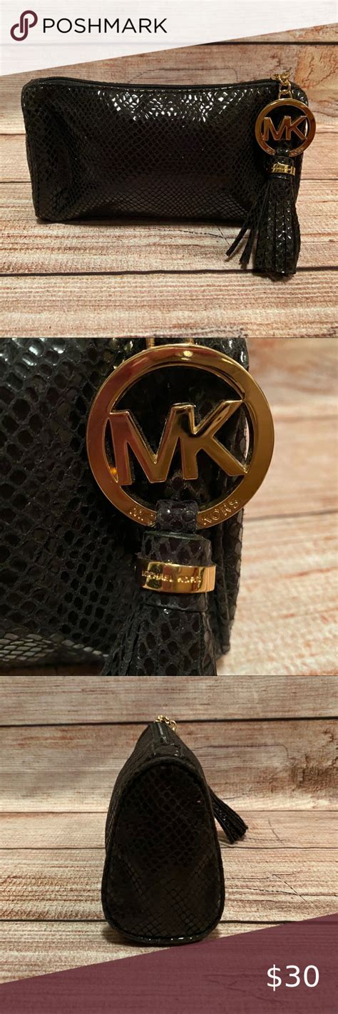 Michael Kors Black Snakeskin Wristletmakeup Bag Makeup Bag Michael