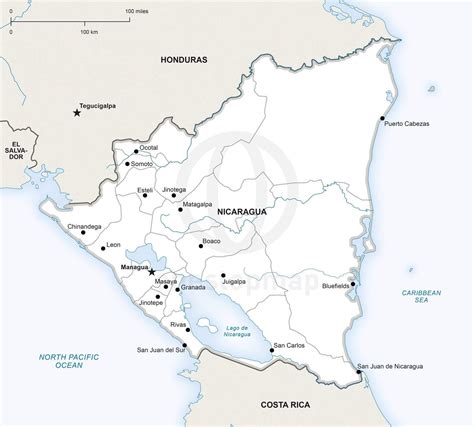 🇳🇮 Vector Map Of Nicaragua Political One Stop Map