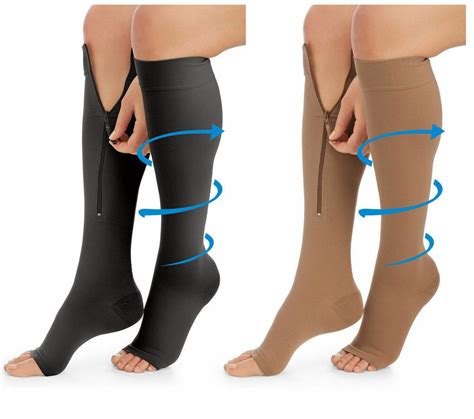 Medical Compression Socks Knee High Open Toes With Zipper Class 1 18