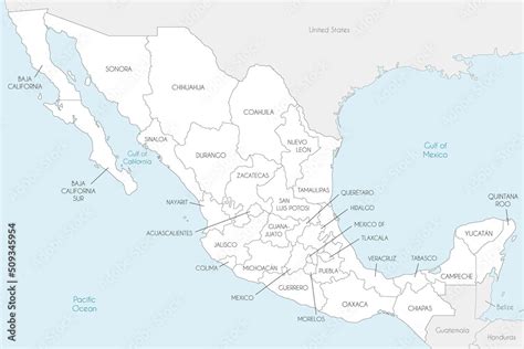 Vector Map Of Mexico With Regions Or States And Administrative