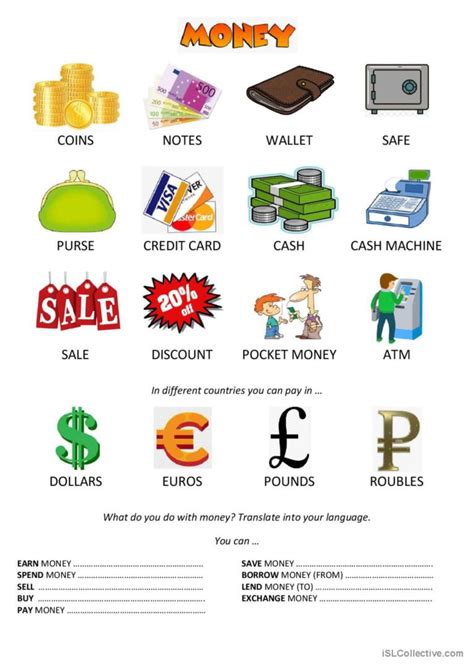 Money Vocabulary English Esl Worksheets Pdf And Doc