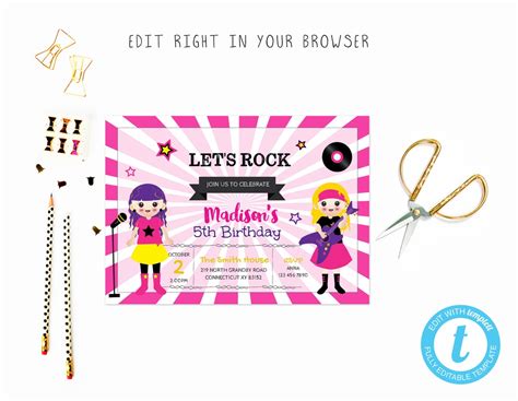 Girl Rock Star Invitation Try Before You Buy Instant Etsy