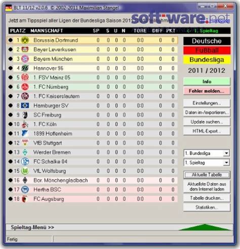 Die aktuelle tabelle der bundesliga mit allen informationen zu punkten, toren, heimbilanz, auswärtsbilanz, form. Bundesliga Tabelle 2011/2012 2.0.6 - Download (Windows ...