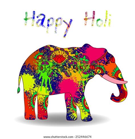 Card Colorful Elephant Splatter Holi Festival Stock Vector Royalty