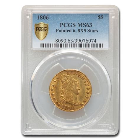 Buy 1806 5 Capped Bust Gold Half Eagle Ms 63 Pcgs Pointed 6 8x5 Apmex