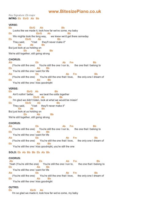 You're Still The One - Shania Twain Piano Chords Lyrics | Lyrics, Piano
