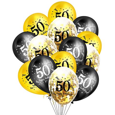50th Birthday Party Balloons 12 Inch 50 Year Old Balloon Black Gold