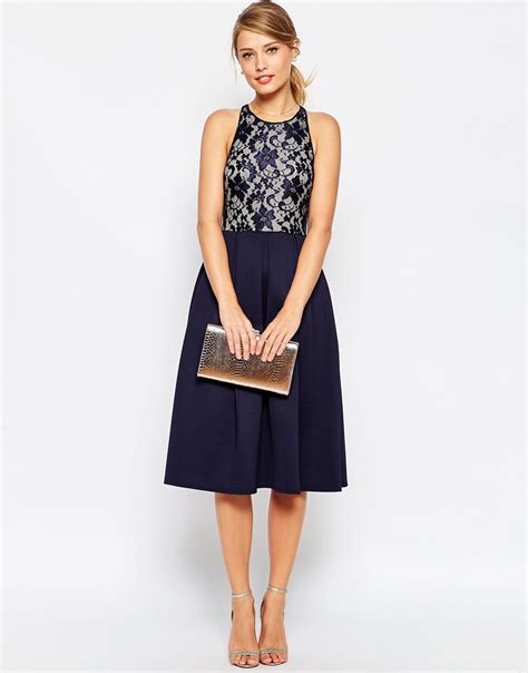 lyst asos lace top skater midi dress in blue