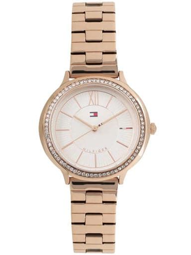 Tommy Hilfiger Silver Dial Rose Gold Metal Strap Womens Watch Nbth178