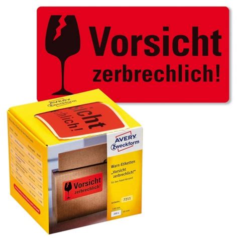 Zerbrechlich aufkleber sticker etiketten vorsicht glas versand umzug paket neu. Warnetiketten VORSICHT ZERBRECHLICH! 100x50mm neon-rot Zweckform 7211 (PACK=200 STÜCK) kaufen ...