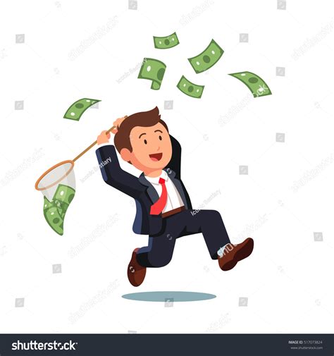 Businessman Trying Catch Flying Money Butterfly Stock Vector 517073824
