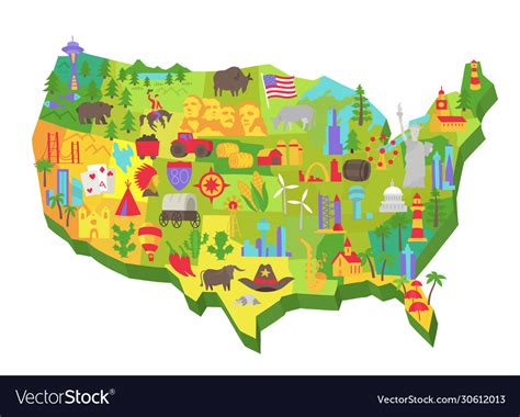 Usa Tourist Attraction On Map Royalty Free Vector Image