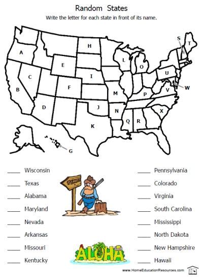 50 States Map Worksheet