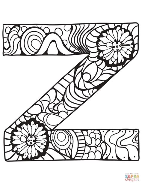 Letter Z Zentangle Coloring Page Free Printable Coloring Pages
