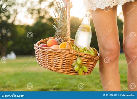 Close Up Of A Woman Holding Picnic Basket Stock Image Image Of Hold