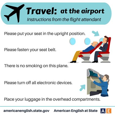 Phrases Travel At The Airport Instructions From The Flight Attendant Aprender Inglês