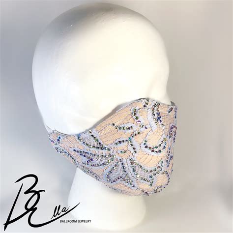 Handmade Rhinestone Lace Face Mask Beige And Light Blue Etsy