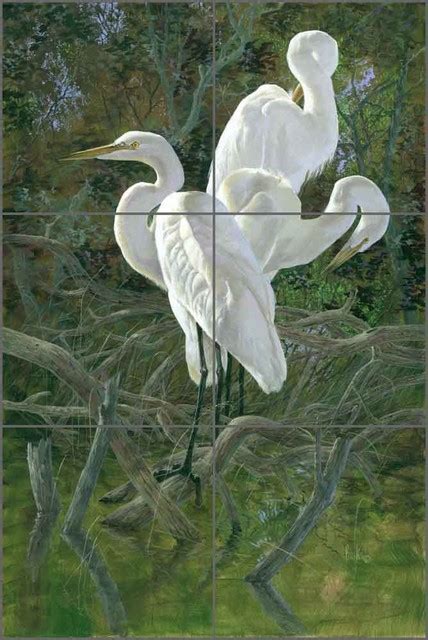 Ceramic Tile Mural Backsplash Three Egrets By Robert Binks