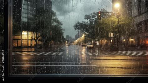 Vid O Stock City Street With Rainfall Rain Overlays Realistic Rain