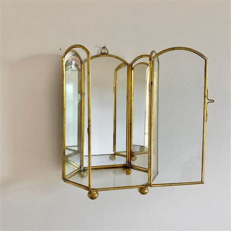 Vintage Glass Curio Cabinet, Brass and Glass Curio, Glass Curio Wall 