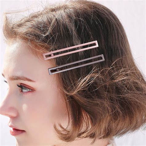 4pcs Hair Clips Matte Nude Color Metal Hair Pins Rectangle For Thick