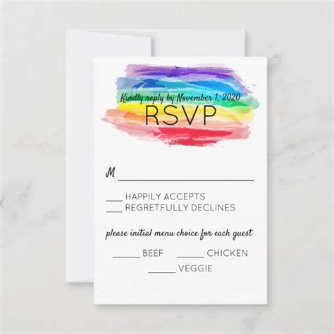 Rainbow Watercolors Wedding Reply Card Zazzle