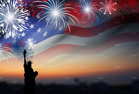 American Flag With Fireworks ~ Holiday Photos ~ Creative Market