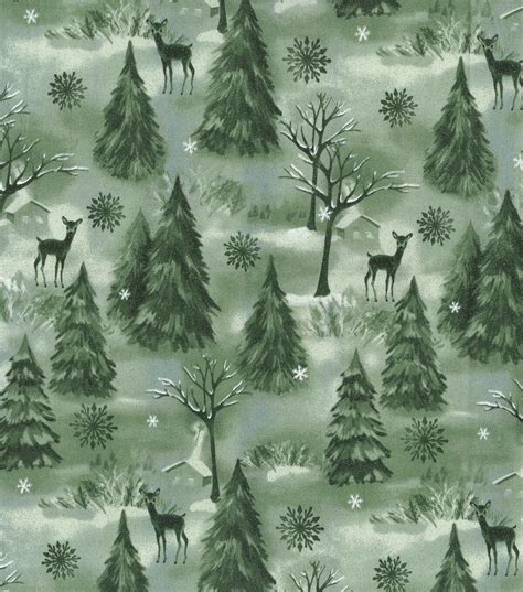 Winter Forest Green Glitter Christmas Cotton Fabric Joann